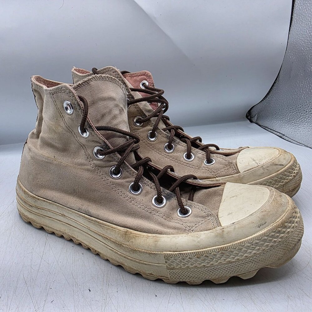 Converse Chuck Taylor Lift Ripple Boot High Top Womens 9 Tan Sneaker Shoes